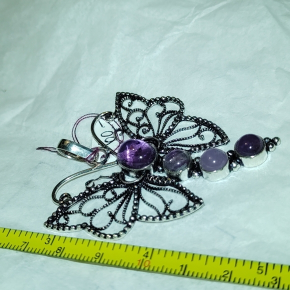 New Large sterling silver Amethyst Butterfly pendant - Picture 2 of 7